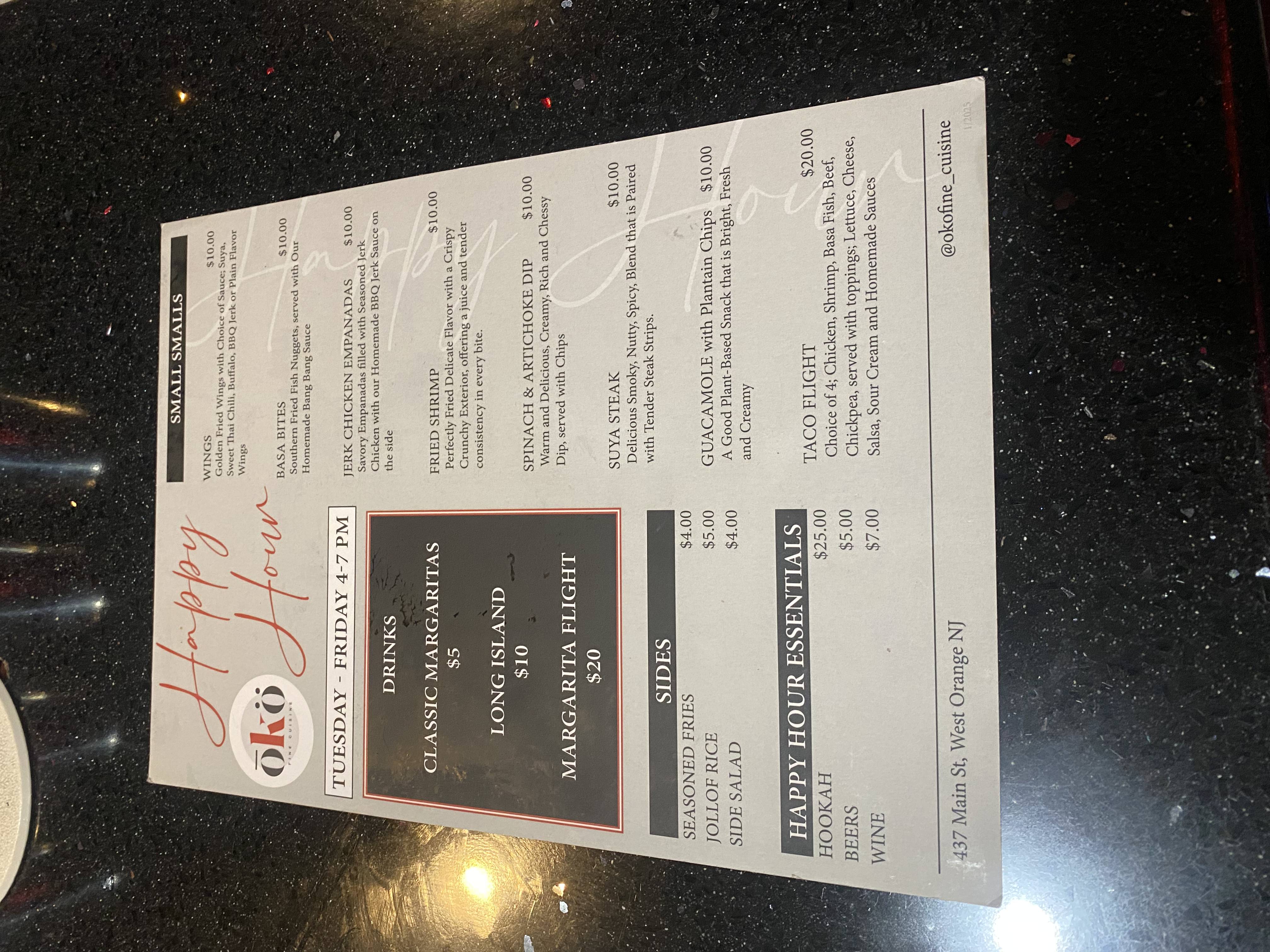 Bar Favorites Menu